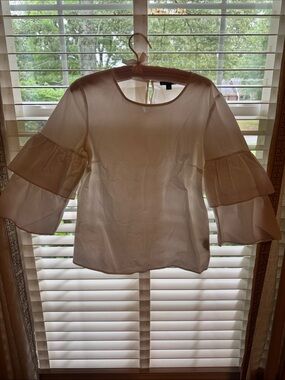 J. Crew White Cotton Tiered Ruffle Sleeve Blouse